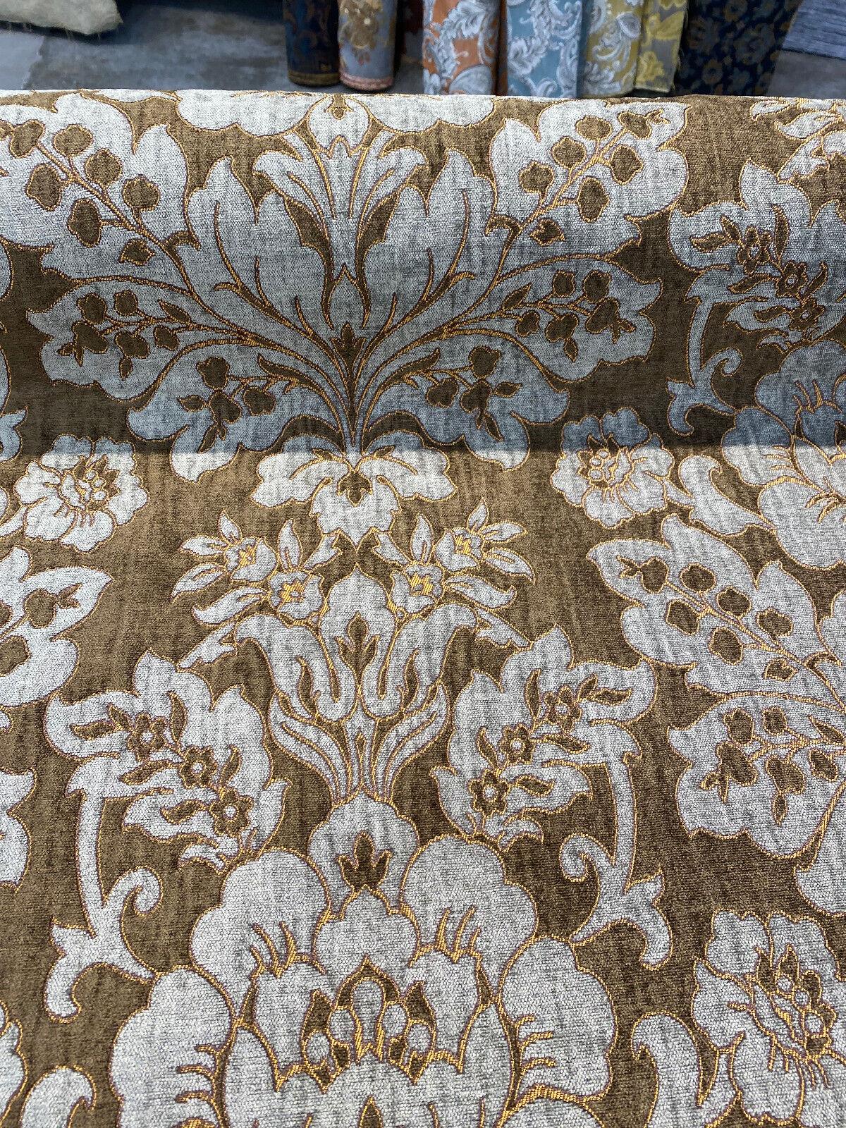 1 Yard Bronze Floral Damask Chenille Upholstery Fabric Soft Durable 75% Polyester 25% Rayon