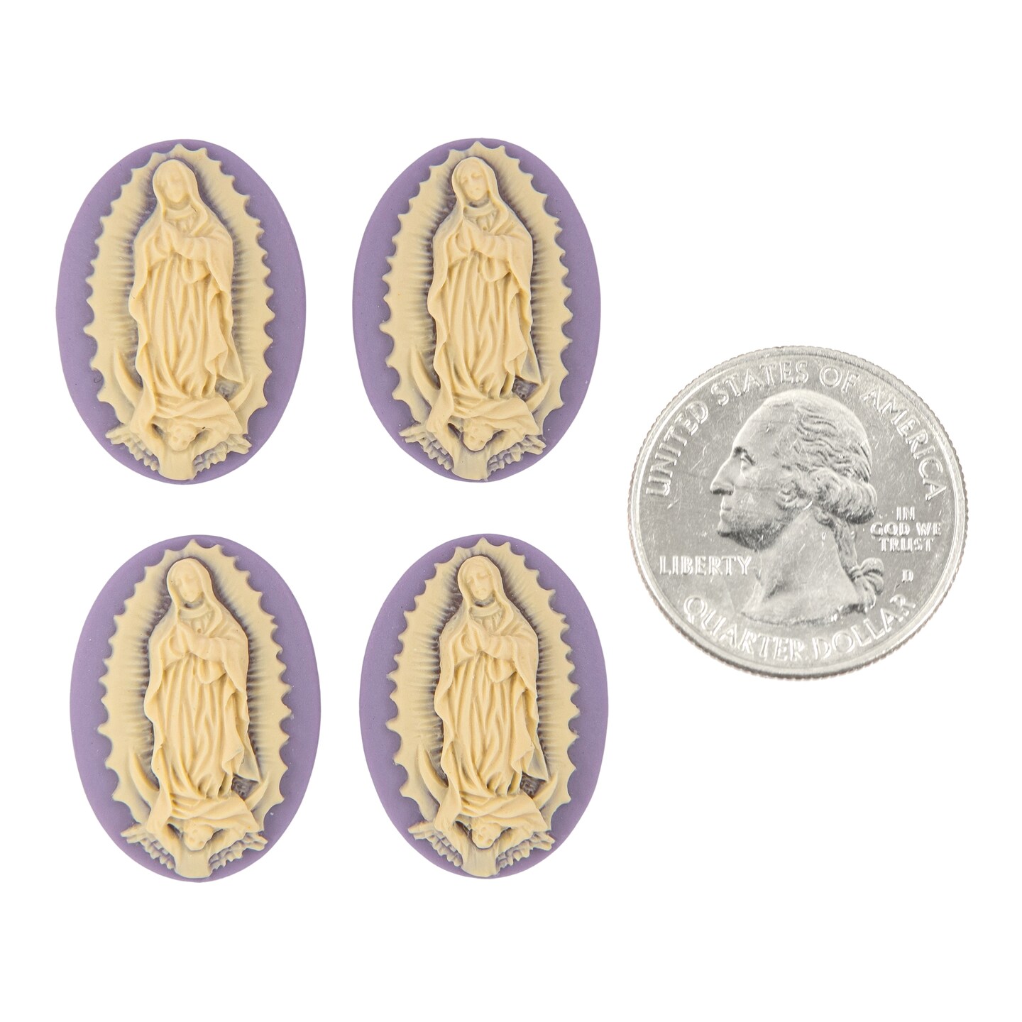 Lavender and Cream Virgin of Guadalupe 24mm x 18mm Cameos - Set of Six - CAM361