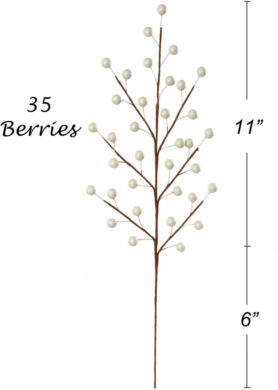 17&#x22; White Holly Berry Stems - Set of 48, 35 Realistic Berries, Ideal Christmas Picks for Wreaths, Trees &#x26; Garlands - Holiday D&#xE9;cor Accent, Floral Home by Artificial Flowers