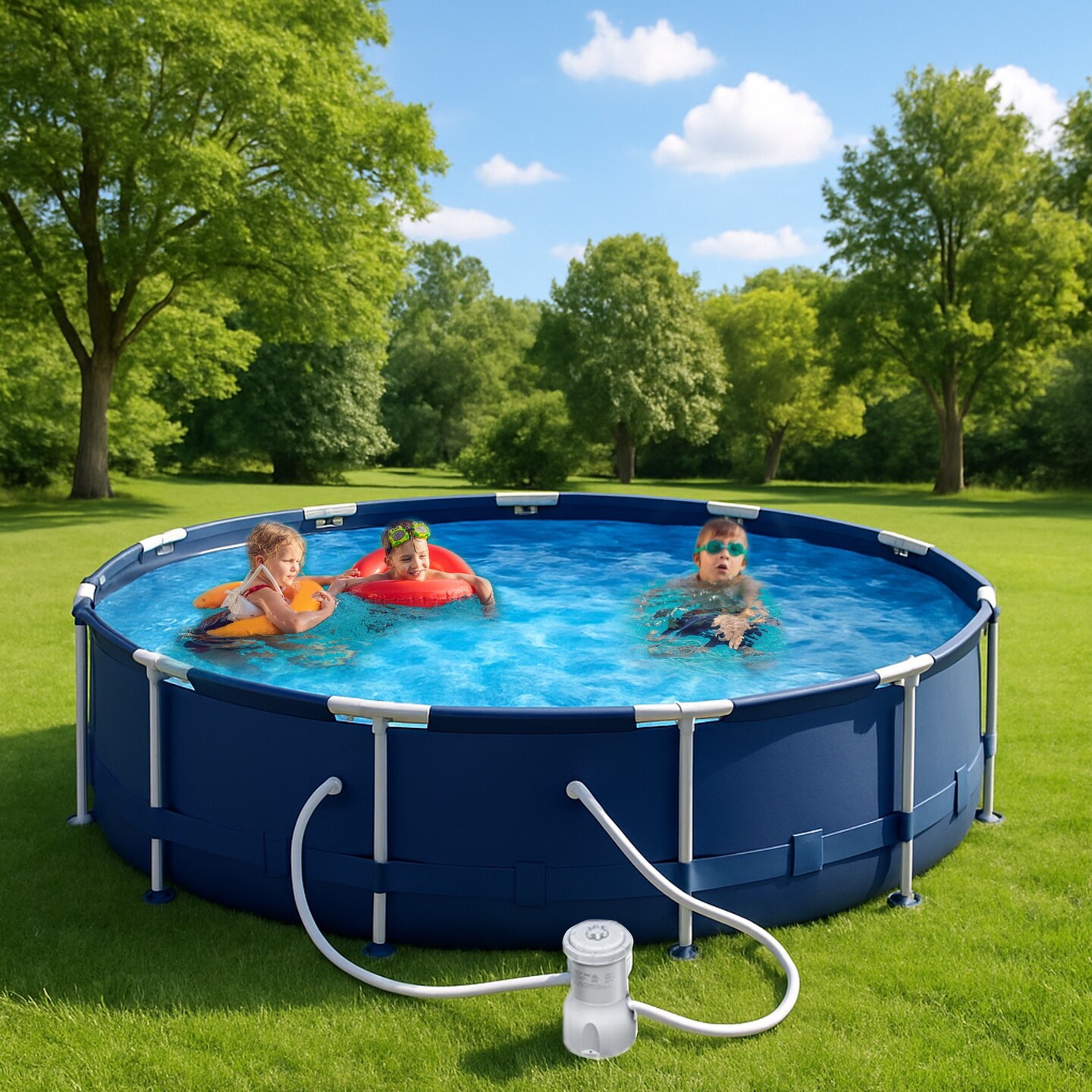 12' X 33" Round Steel Frame Swimming Pool | Durable Above Ground Pool with 1000 GPH Filter Pump
