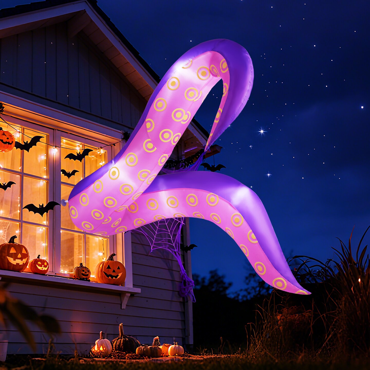 Pink-Blue LED Inflatable Halloween Tentacles with Glowing Lights &#x2013; 6.5 ft