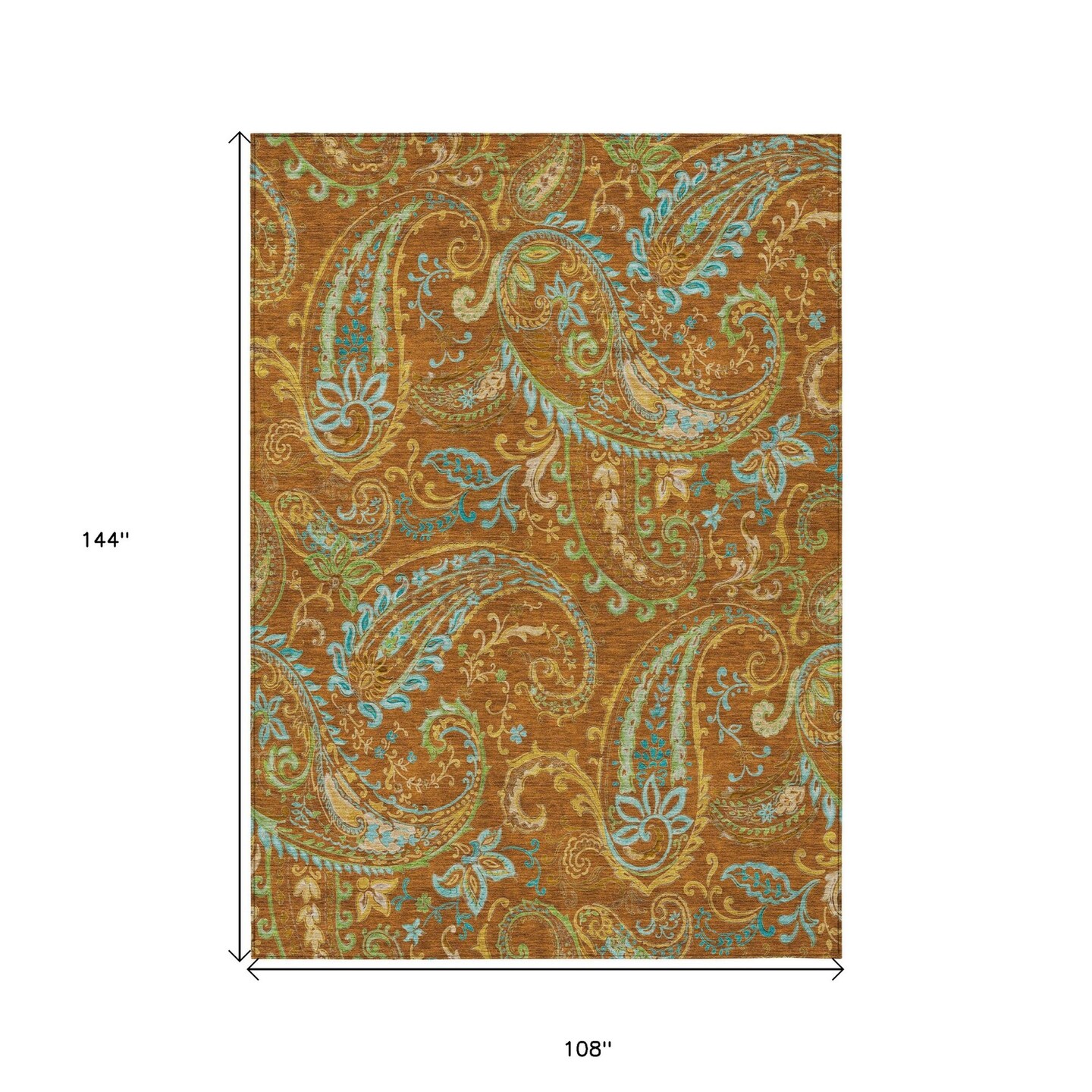 Edge Collections - 9' x 12' - Orange - Washable Indoor Outdoor Paisley Area Rug - 1 Piece