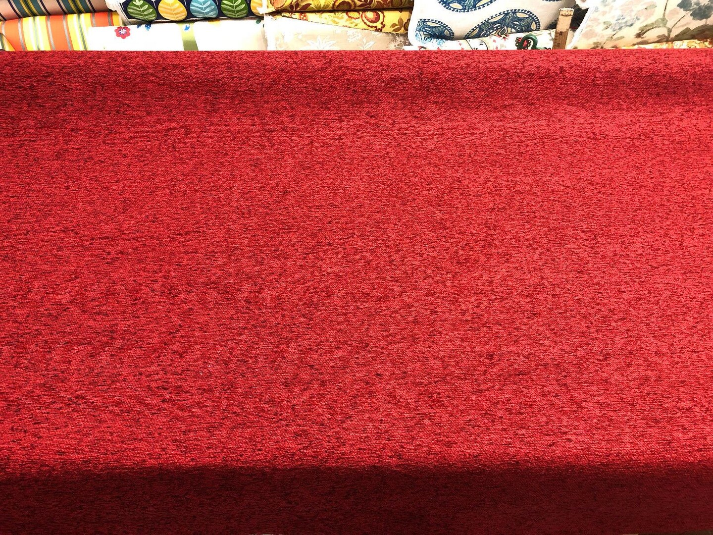 1 Yard Ruby Red Heavy Solid 100% Polyester Chenille Backed Durable Upholstery Decorative Fabric