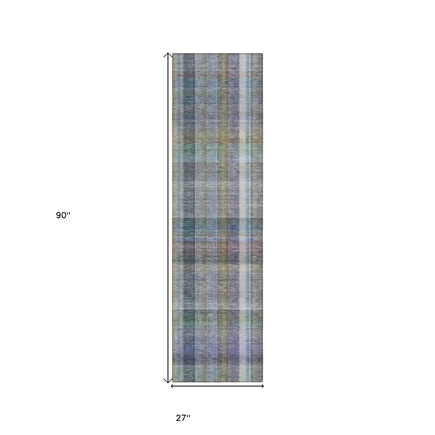 Edge Collections - 2' x 8' - Blue - Indoor Outdoor Plaid Washable Runner Rug - 1 Piece