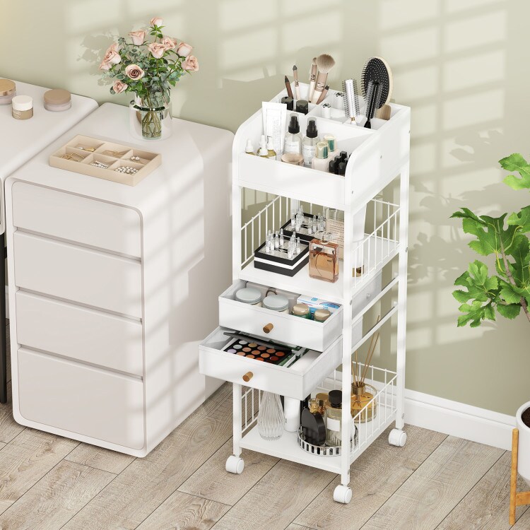 Makeup Organizer Floor Cart with Drawers and Storage Shelves