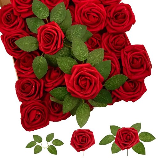 Foam Roses Artificial Flowers - 30ct 3 Size w/ Wire Stem