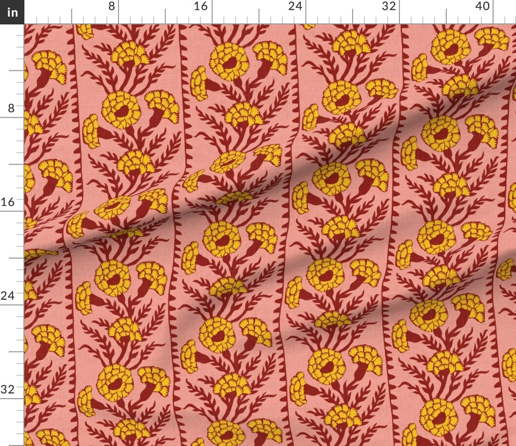 Various Fabrics by the Yard or Fat Quarter Bohemian Botanical Folk Art Carnation Blossom Colorful Modern Farmhouse Boho Rustic Prairie Folk Style Floral Farmhouse Stripe Leaves Blossom Custom Printed Fabric by Spoonflower