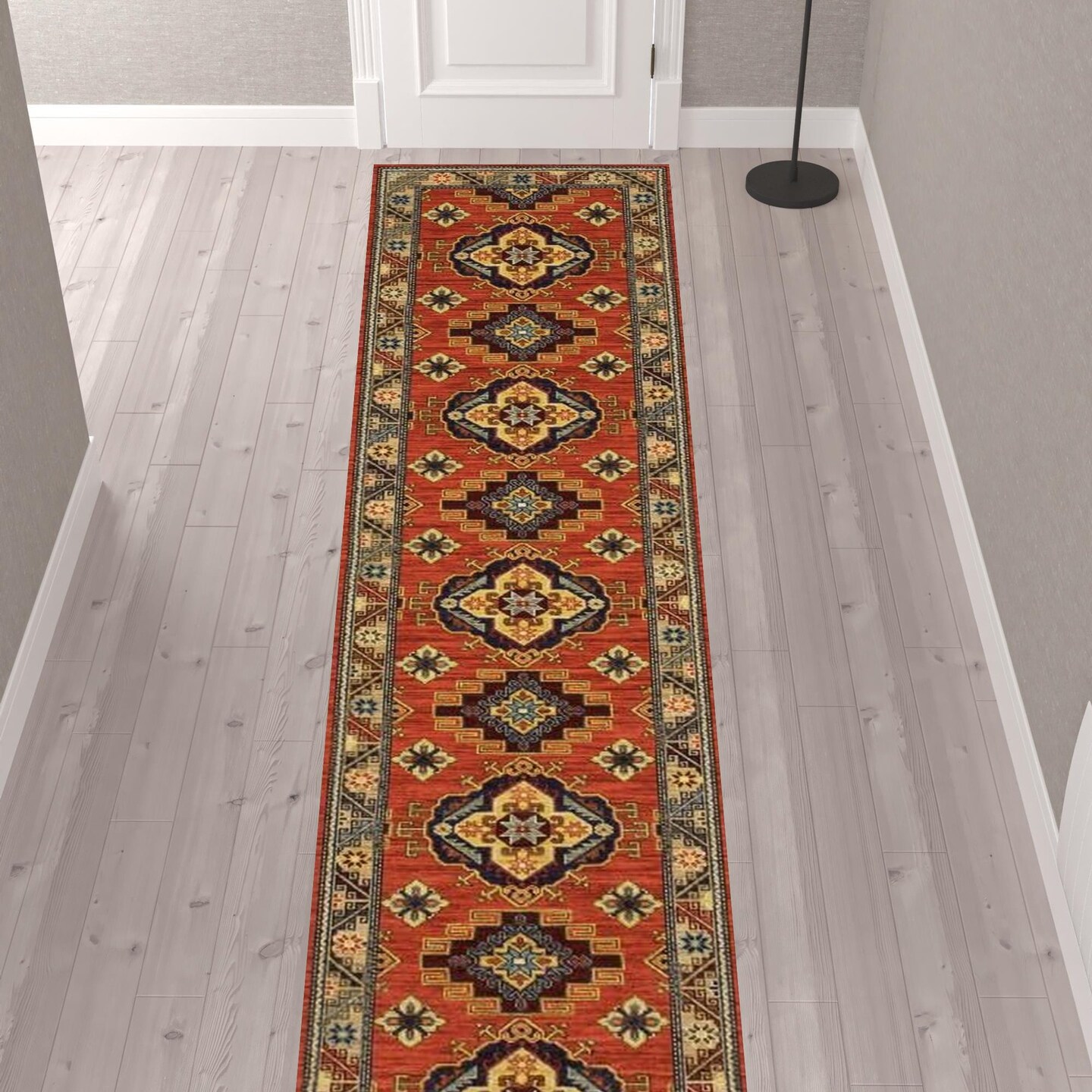 Edge Collections - 12' - Red - Oriental Design Runner Rug with Fringe - 1 Piece