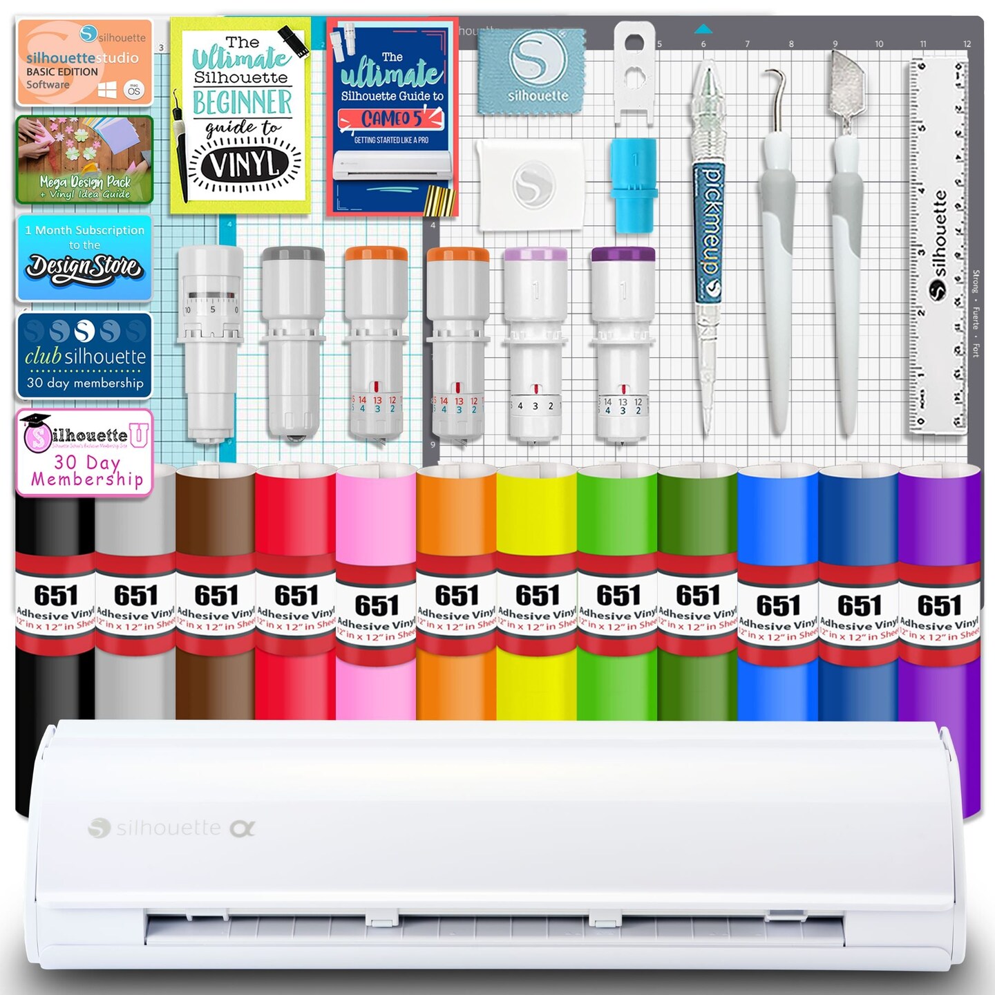 Silhouette White Cameo 5&#x3B1; Alpha w/ Deluxe Blade &#x26; Tool Pack, Mat Pack, Guides