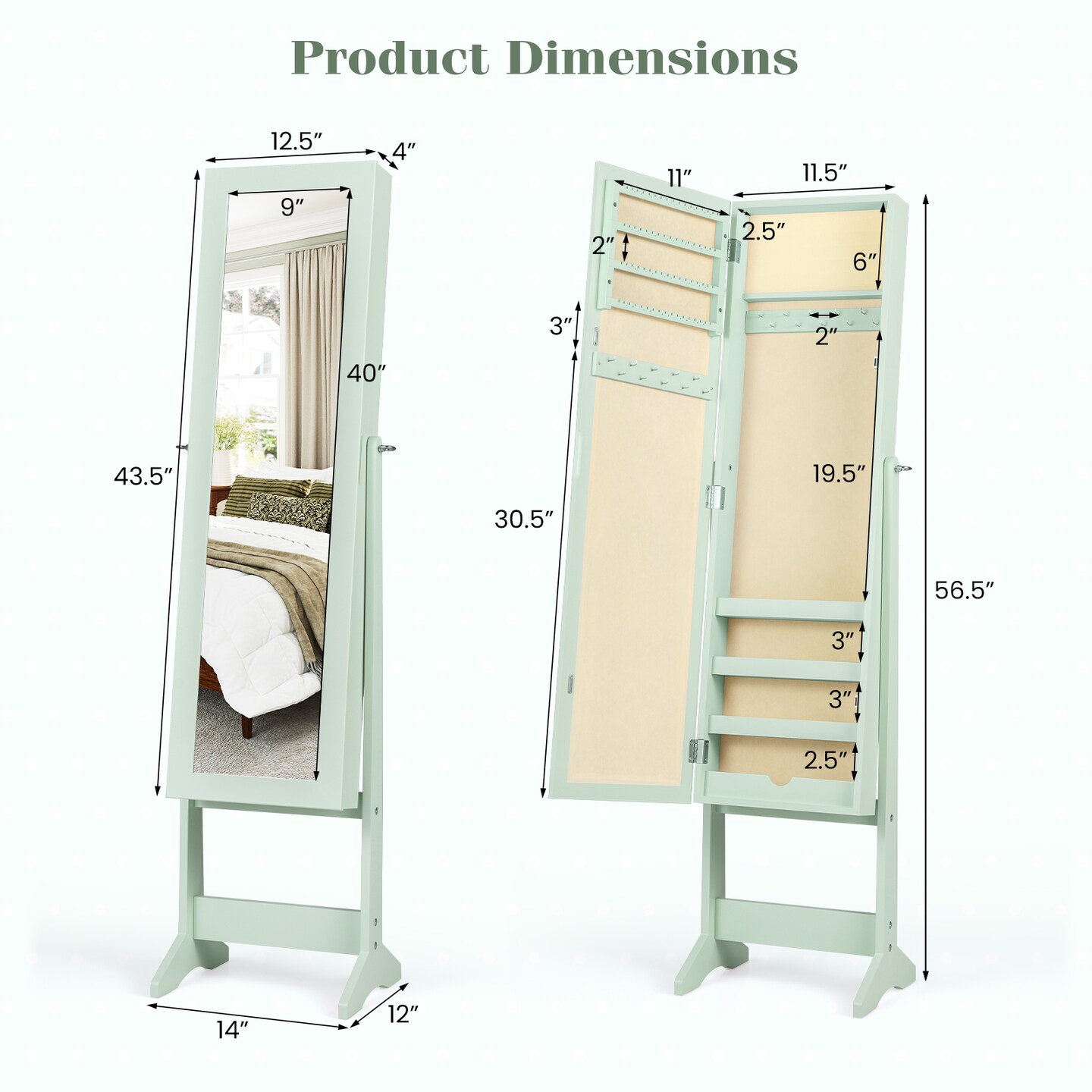 MDF Jewelry Cabinet with Full-Length Tilting Mirror and Storage