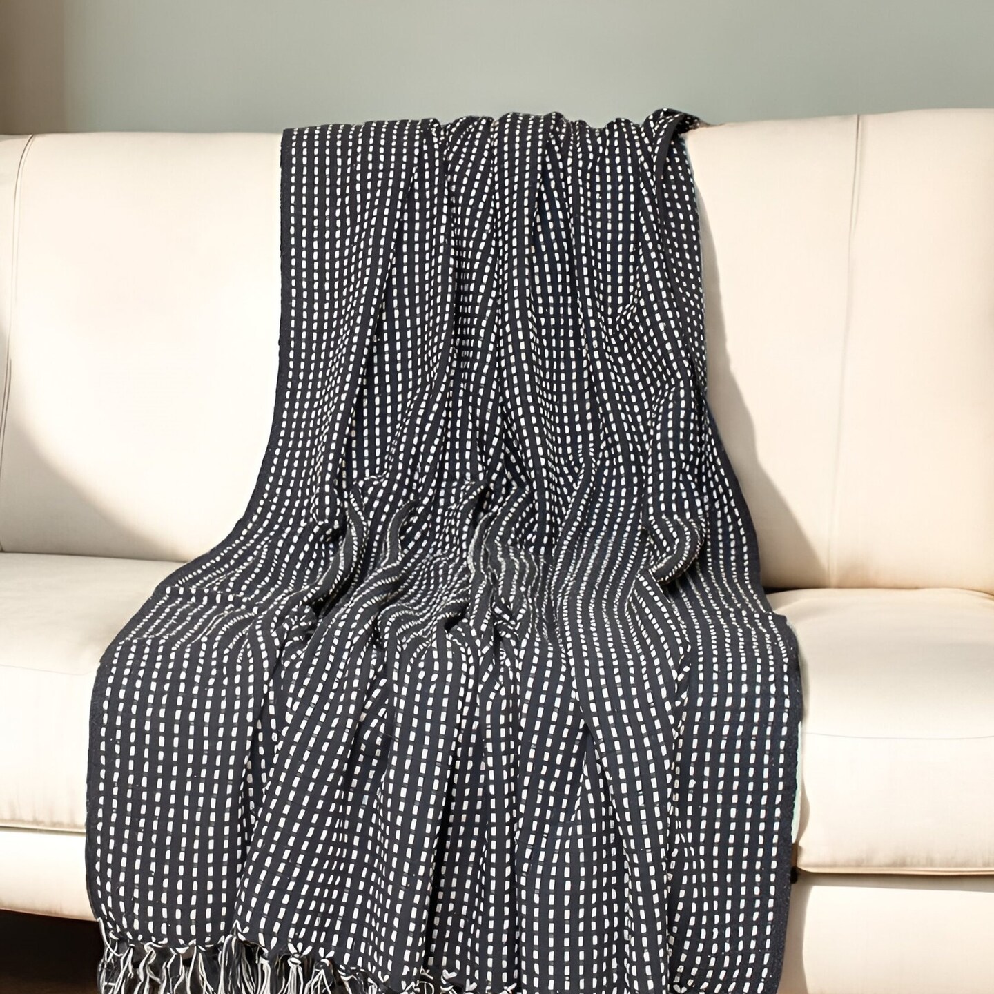 Edge Collections - 52" x 67" - Black - Classic Striped Throw Blanket with Tassels for Cozy Elegance - 1 Piece
