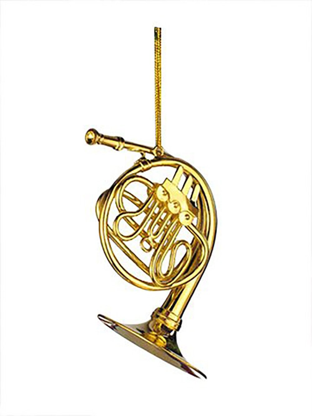 Gold Brass French Horn Ornament - 3&#x22;