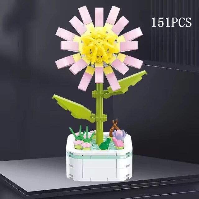 Gold Chrysanthemum Compositae Building Brick Potted Flower F07M9-9(103)-C7