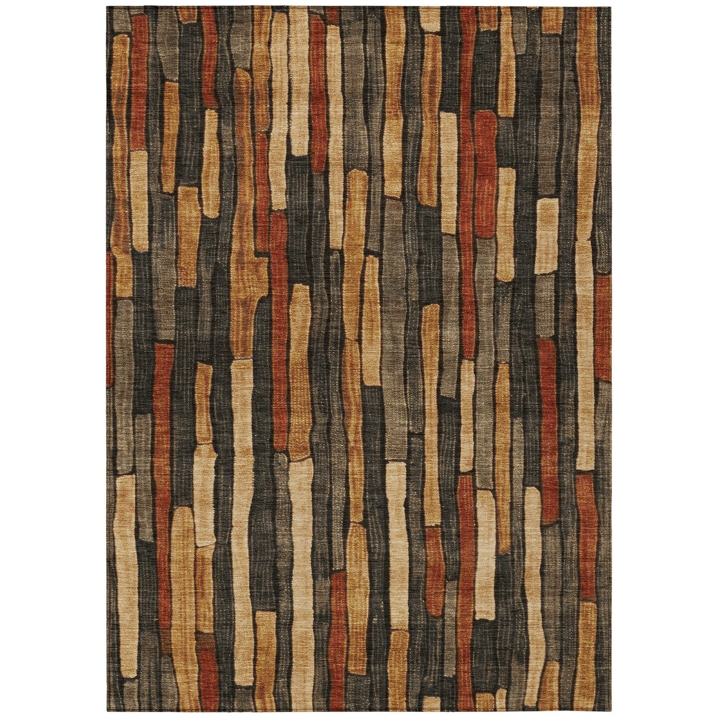Edge Collections - 9' x 12' - Brown - Durable Washable Indoor Outdoor Striped Area Rug - 1 Piece