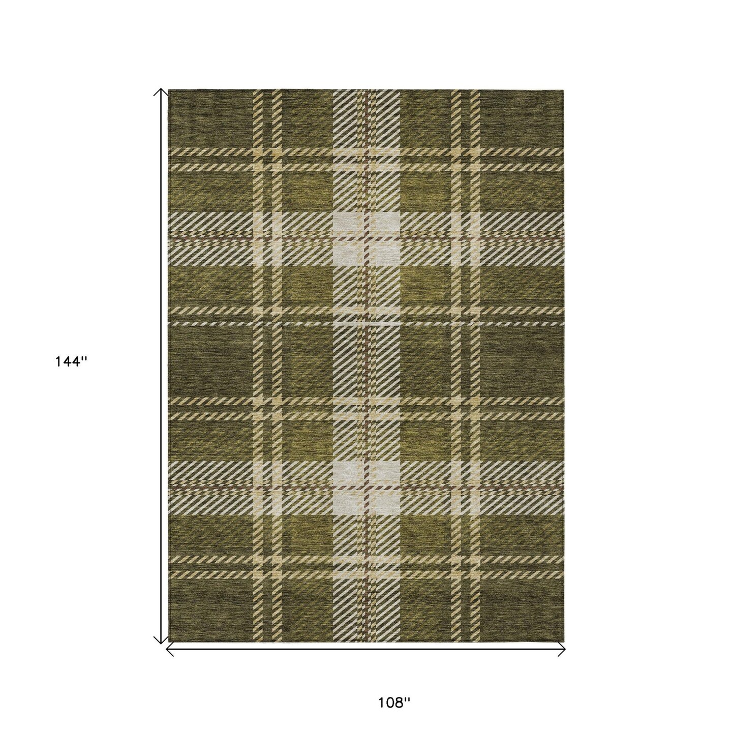 Edge Collections - 9' x 12' - Olive Green Gold And Brown - Plaid Washable Indoor Outdoor Area Rug - 1 Piece