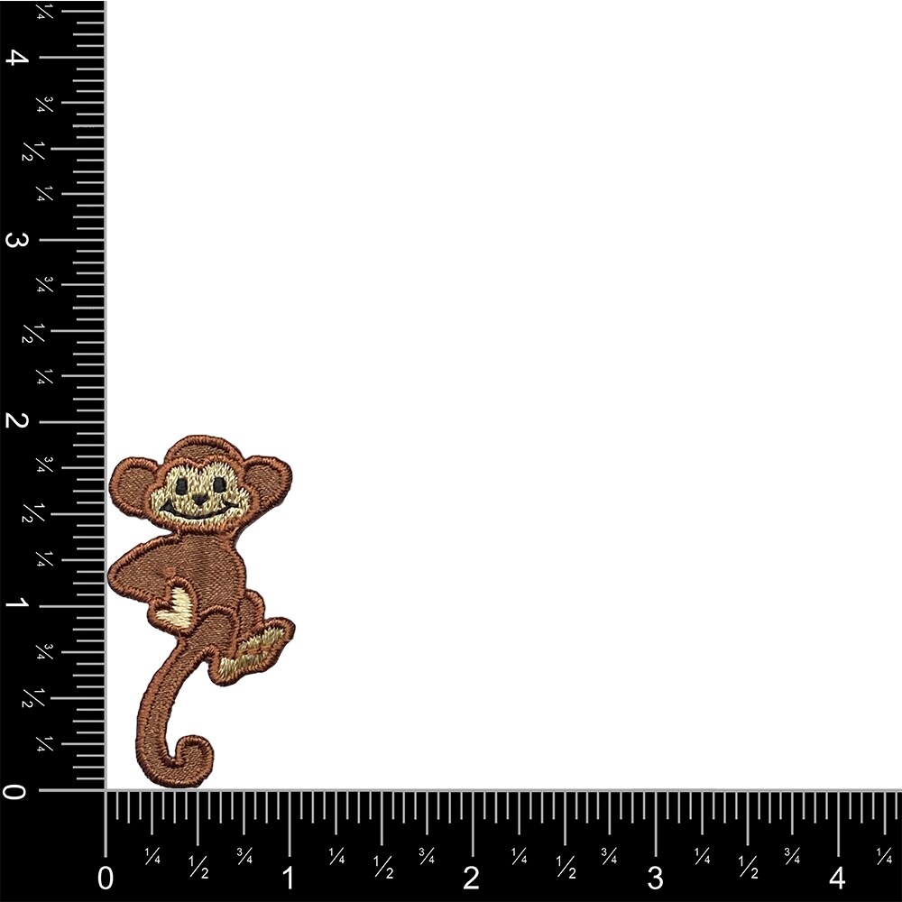 2 inch Monkey with Tail Down, Embroidered, Iron on Patch
