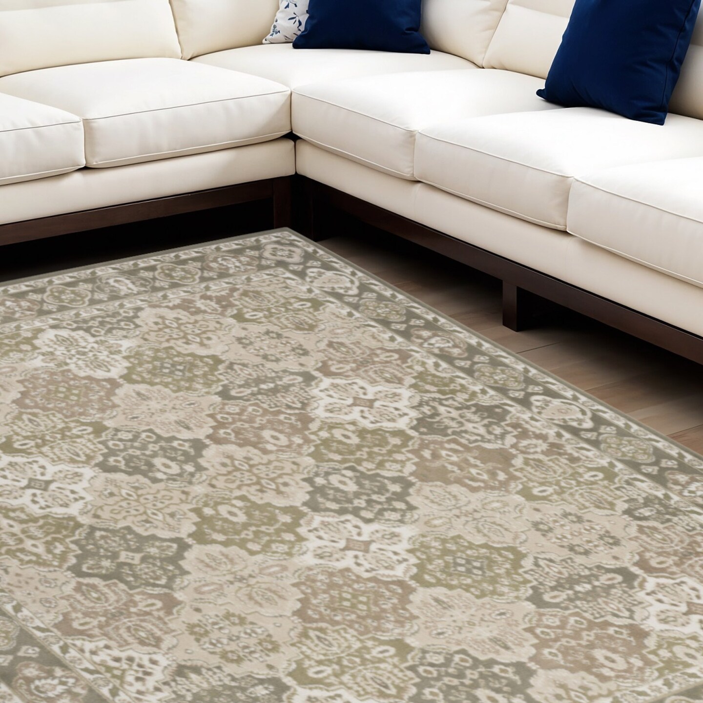 Edge Collections - 8' X 10' - Green - Distressed Medallion Area Rug for Cozy Spaces - 1 Piece