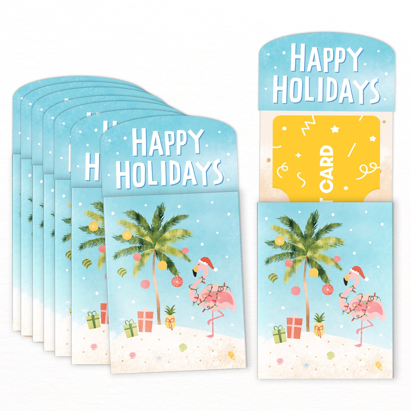 Big Dot of Happiness Beach Christmas Gift Card Holders with Envelopes, Tropical Cash Money Holders & Gift Card Sleeves, Nifty Gifty Pack, Set of 8