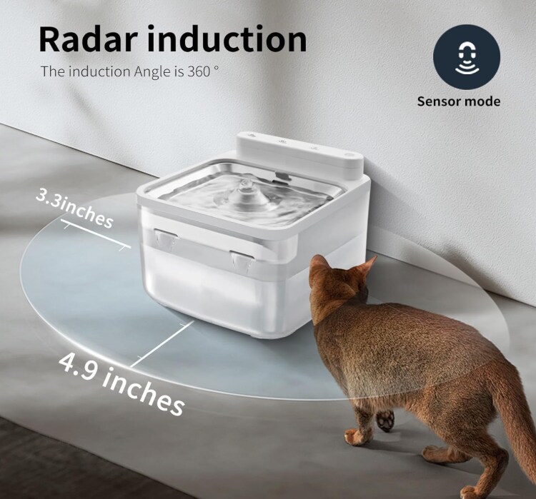 Wired Wireless Cat Water Fountain Automatic Radar Sensor USB Rechargeable