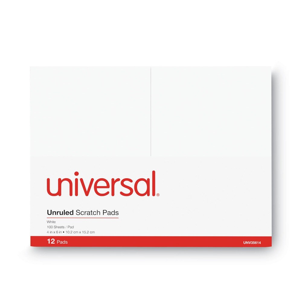 Universal 100 Sheet Unruled 4 in. x 6 in. Scratch Pads - White (12/Pack)