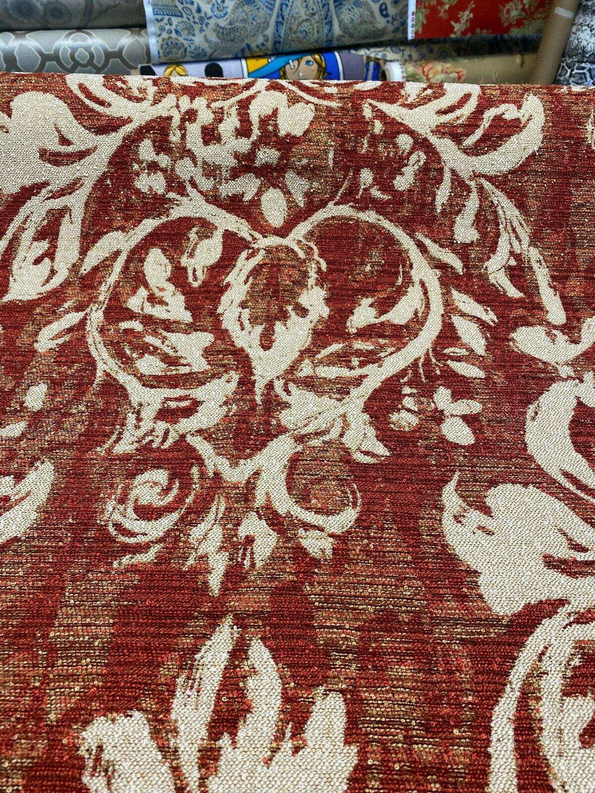 1 Yard Mill Creek Moldavia Ruby Red Chenille Tapestry Upholstery Fabric 56 inch Width