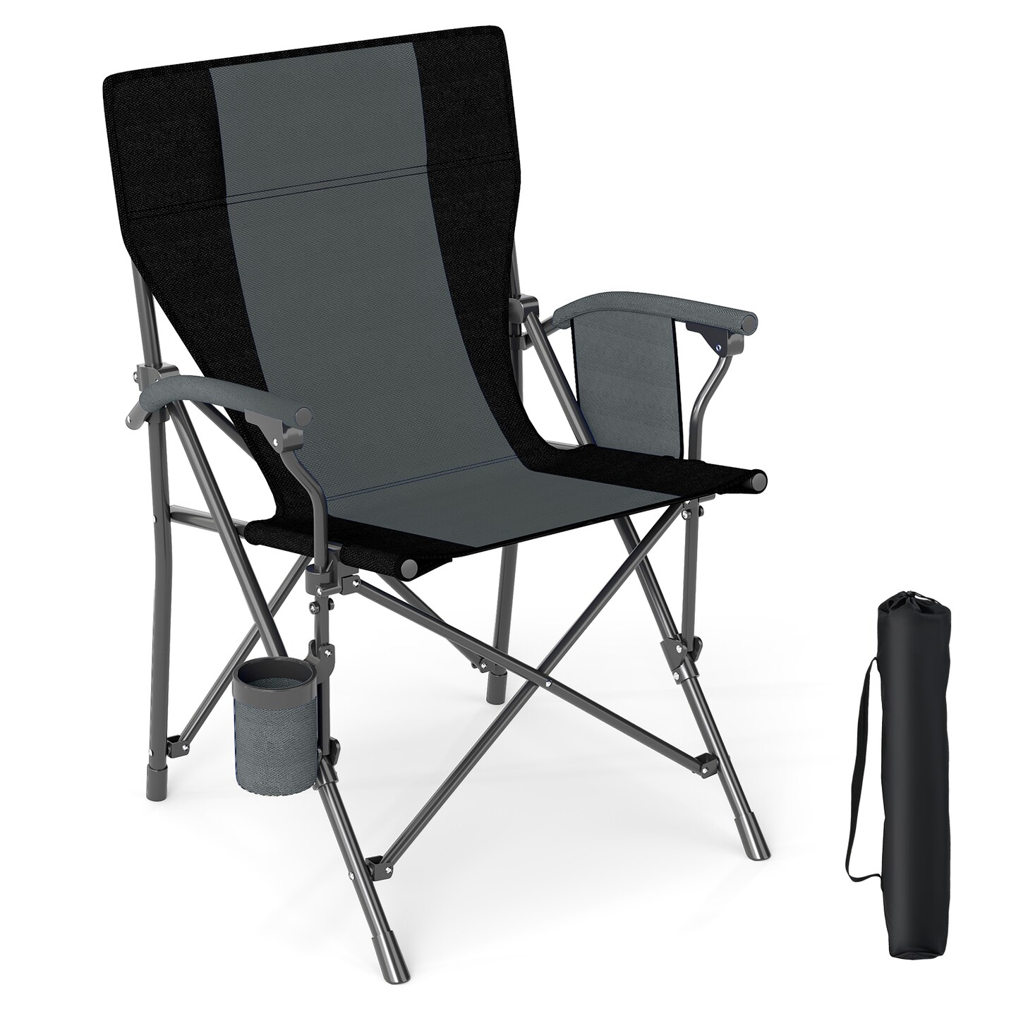 Folding Camping Chair with Cup Holder and Storage Pocket Portable Outdoor Lawn Chair 350 lbs Capacity
