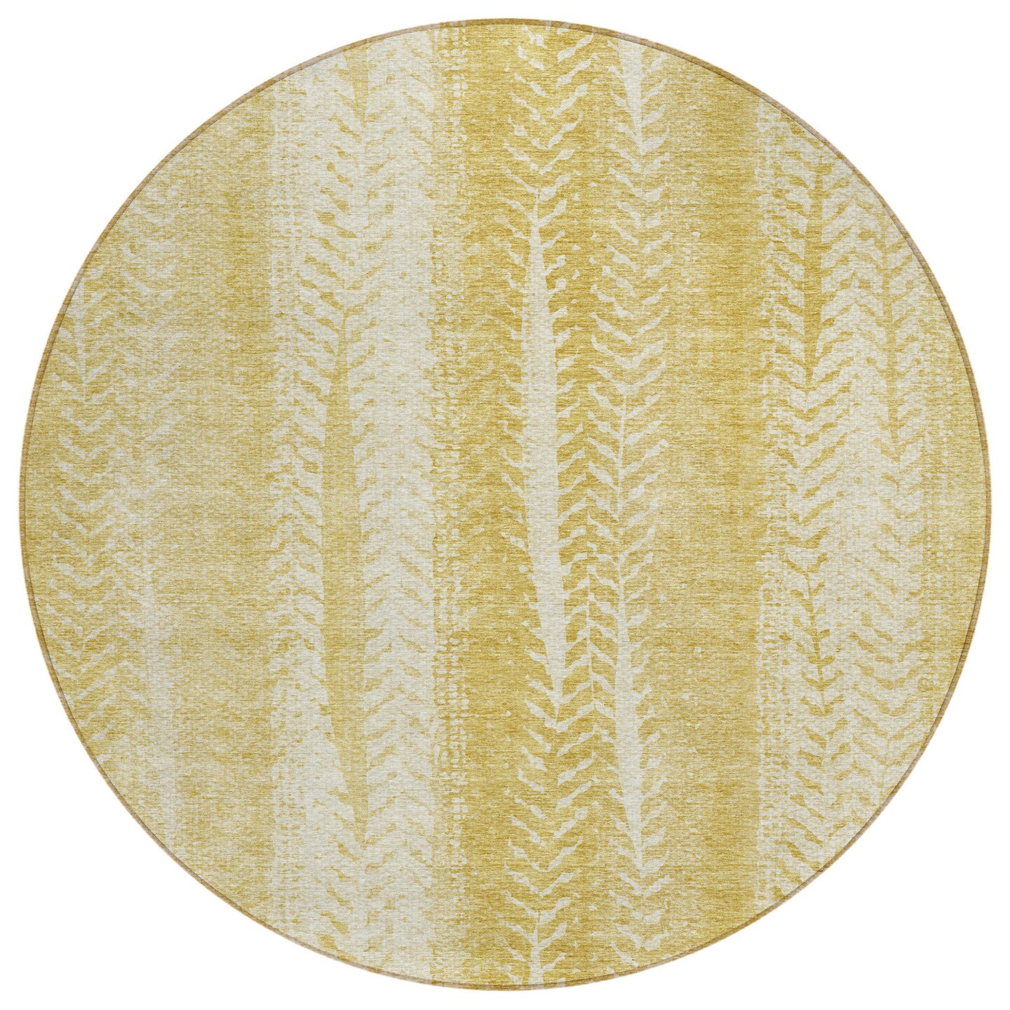Edge Collections - 8' - Yellow - Botanical Leaves Washable Round Area Rug for Indoor and Outdoor Use - 1 Piece