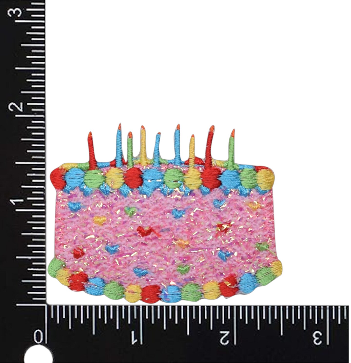 Pink Confetti Shimmery Birthday Cake with Candles, Embroidered, Iron on Patch