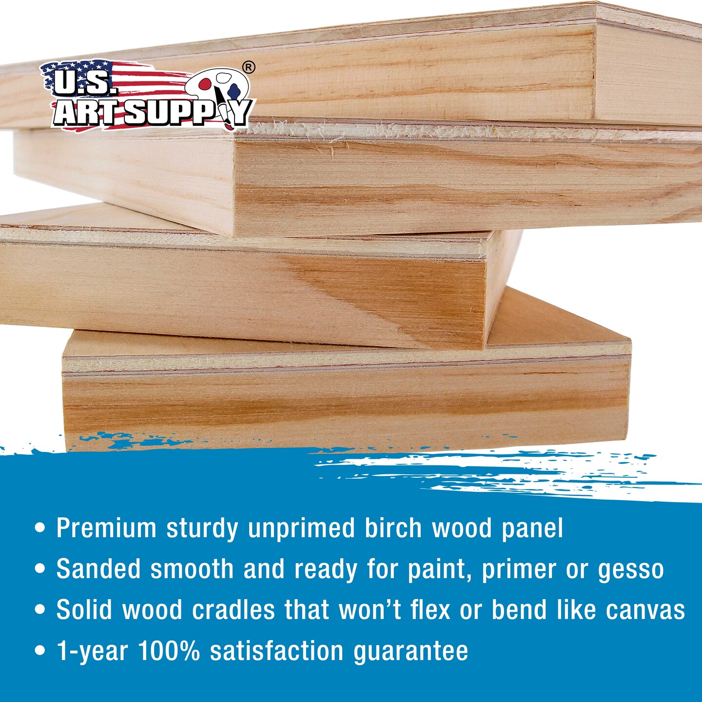 Unfinished Cradled Wood Panels for Painting, 4 Pack of 9x12 inch - Studio Birch Wooden Canvas Boards 3/4&#x22; Deep - Mixed-Media Craft, Acrylic, Oil, Encaustic, Paint Pouring Panel Board