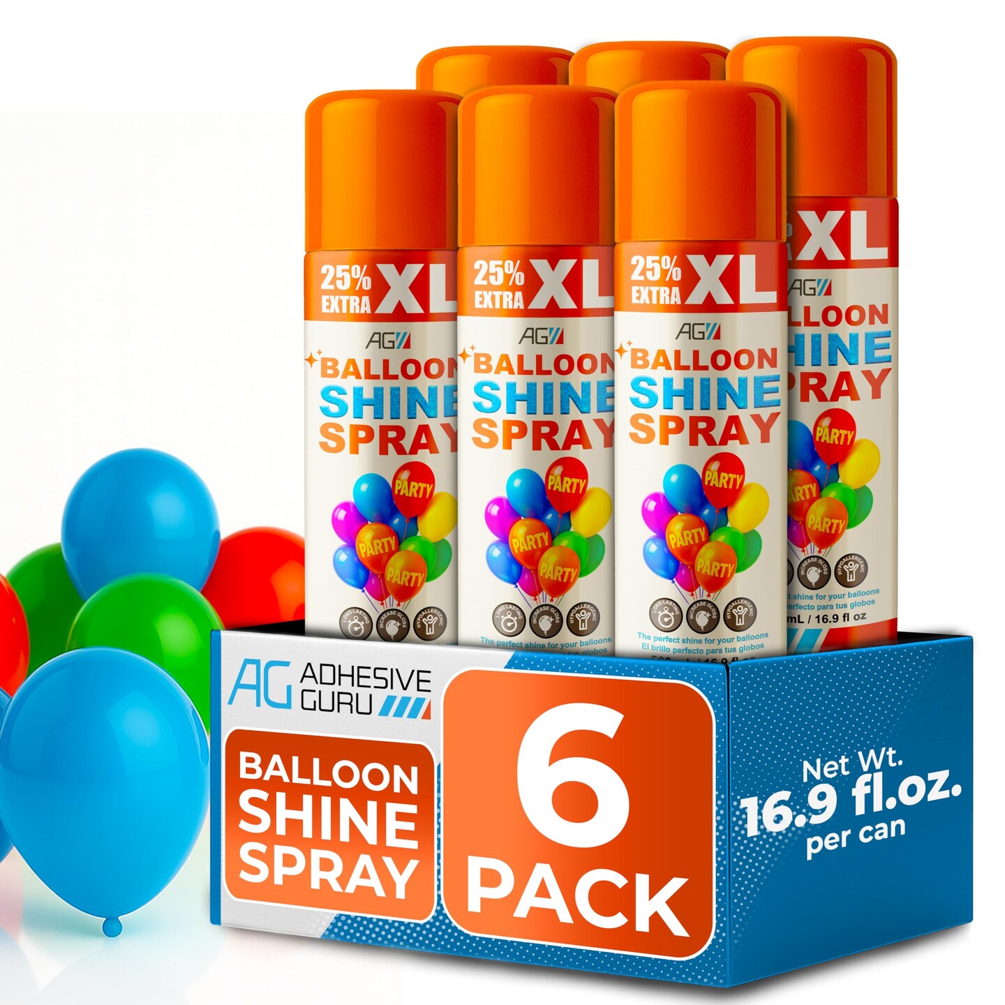 AG Balloon Shine Spray 16.9 fl oz. XL SIZE, Odorless High Gloss for Latex Balloons, Long-Lasting Party & Event Shine