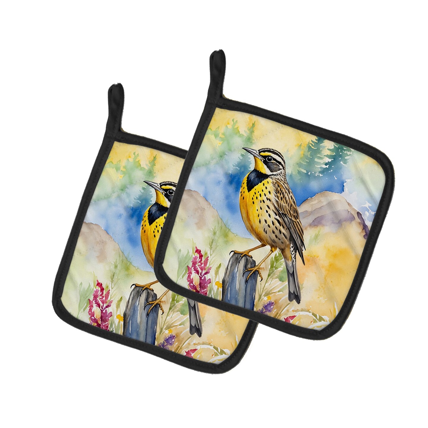 Edge Collections - Multicolor - Birds Graphic Kitchen Pair of Pot Holders - 2 Piece