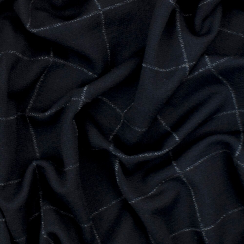 Deep Navy Blue-White Check Printed Cotton-Wool Matte Jersey Double Knit Fabric By the Yard