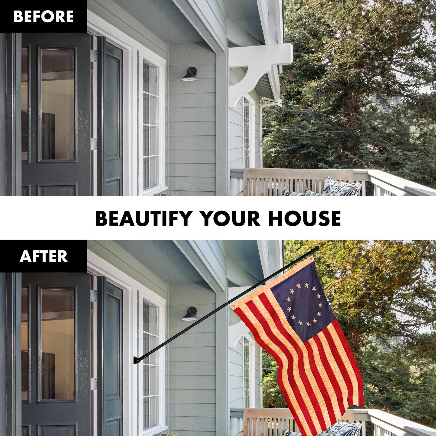 G128 Combo Pack: 5 Ft Tangle Free Aluminum Spinning Flagpole (Black) &#x26; Betsy Ross Tea-Stained Flag 2x3 Ft, ToughWeave Pro Series Embroidered 420D Polyester | Pole with Flag Included