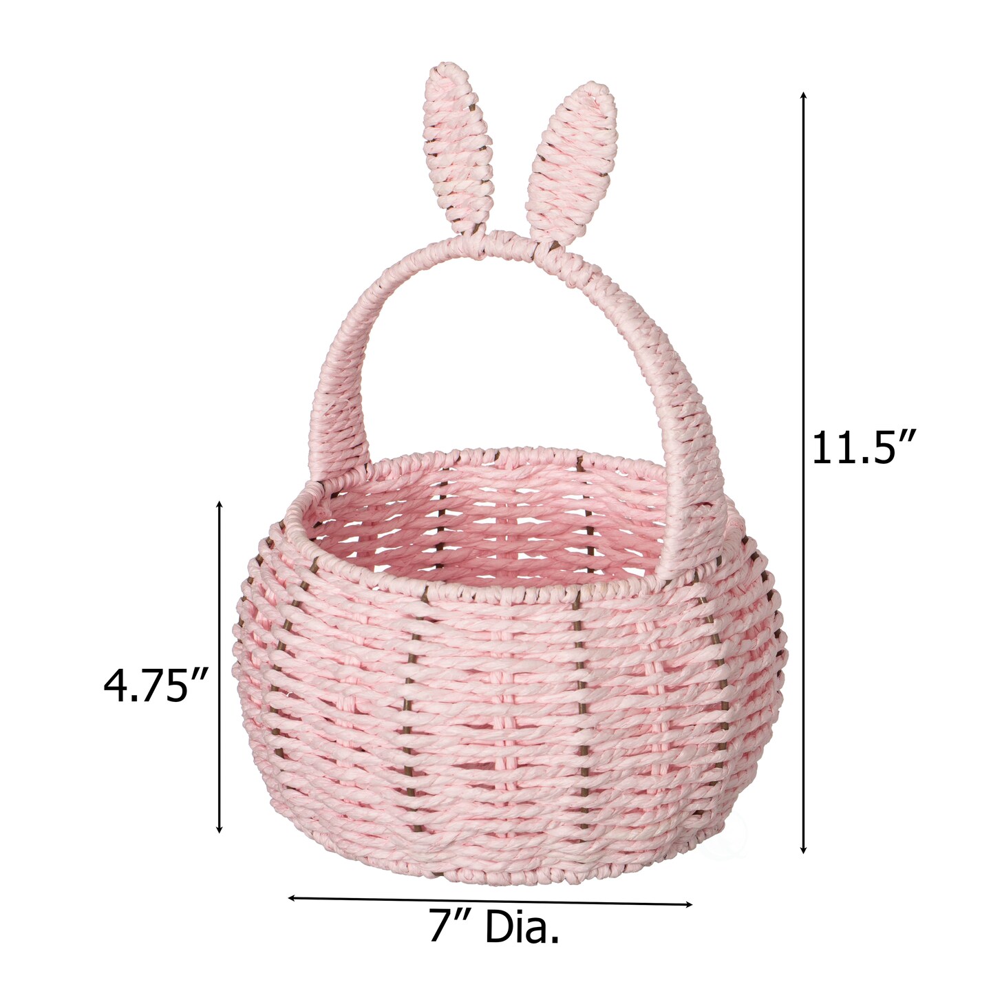 Wickerwise Hand-Woven Easter Bunny Ear Basket with Handle – Multi-Purpose Paper Rope Wicker Basket for Easter Egg Hunts, Picnics, Flower Arrangements, Food Storage, Party, and Home Decor