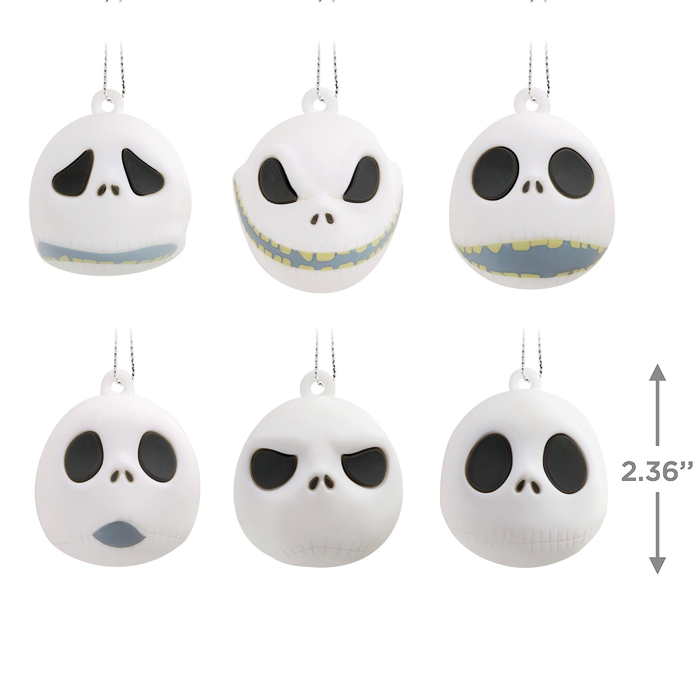 Tim Burton's The Nightmare Before Christmas Jack Skellington Heads Mini Christmas Ornaments, Shatterproof, Set of 6