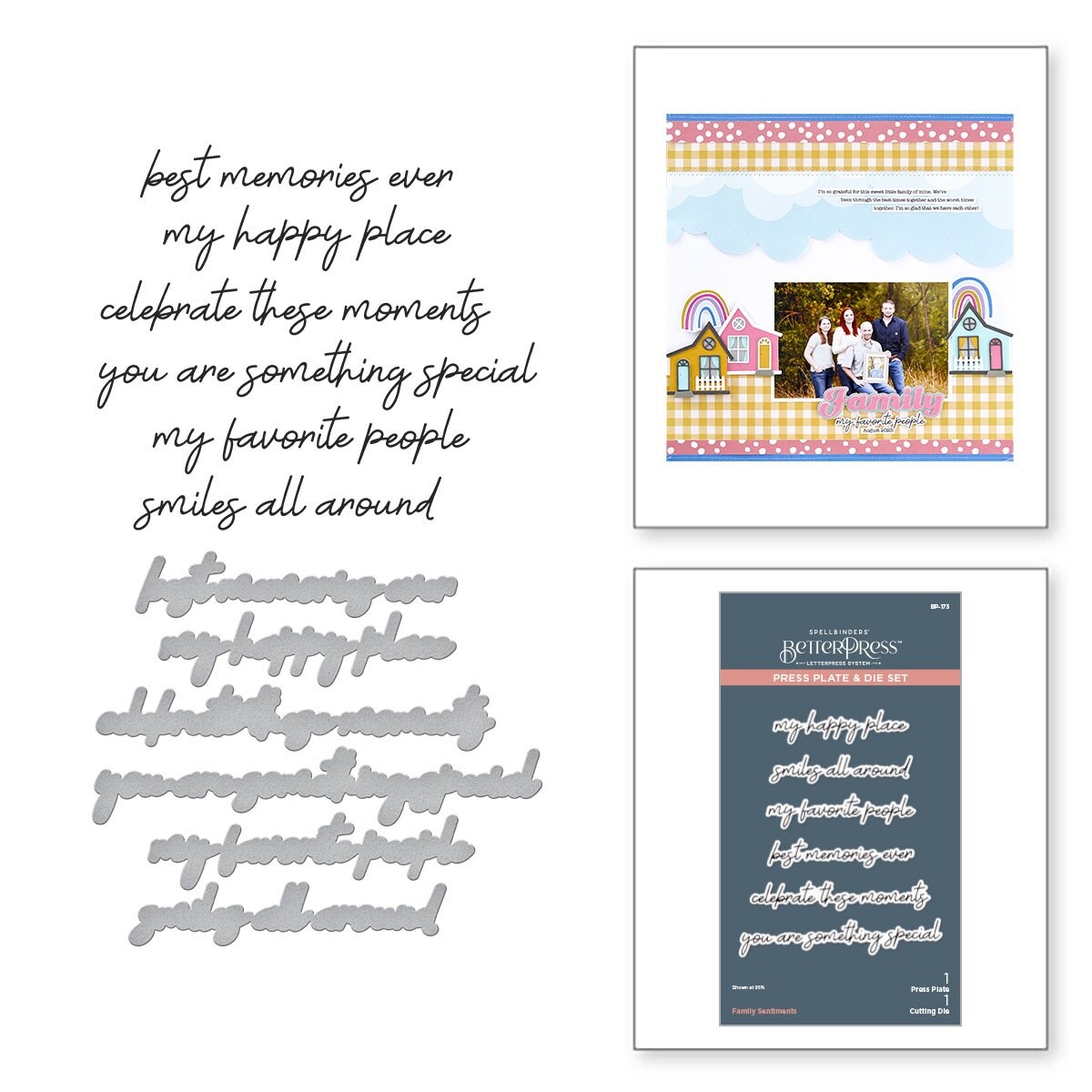 Spellbinders BetterPress Press Plate & Die Set-Family Sentiments