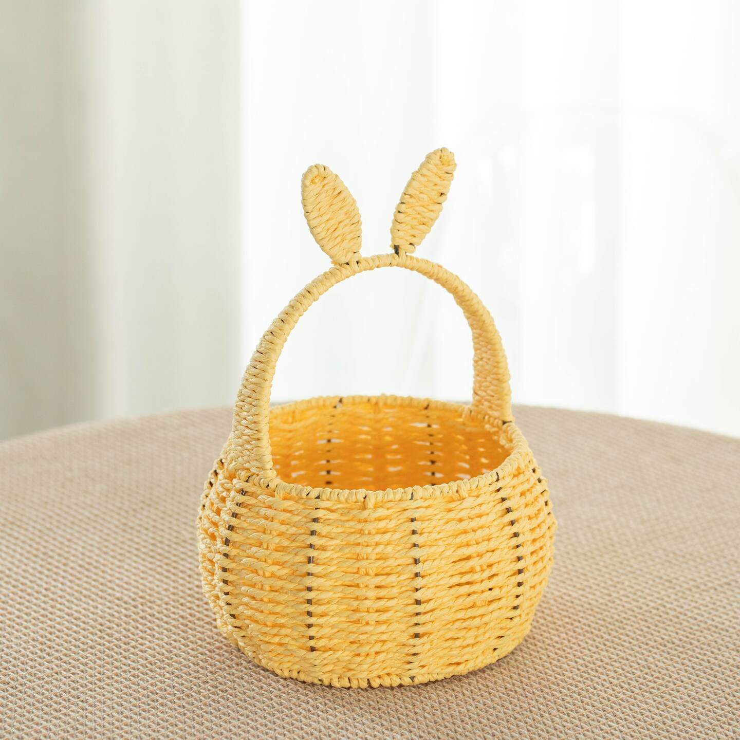 Wickerwise Hand-Woven Easter Bunny Ear Basket with Handle &#x2013; Multi-Purpose Paper Rope Wicker Basket for Easter Egg Hunts, Picnics, Flower Arrangements, Food Storage, Party, and Home Decor