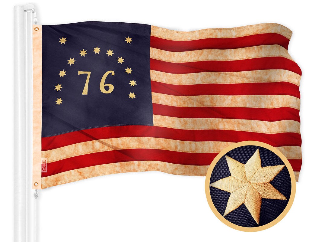 G128 Bennington Tea-Stained Flag | 2.5x4 Ft | Embroidered 420D Polyester - Embroidered Stars, Sewn Stripes, Brass Grommets, Indoor/Outdoor, Vibrant Colors, Quality Polyester
