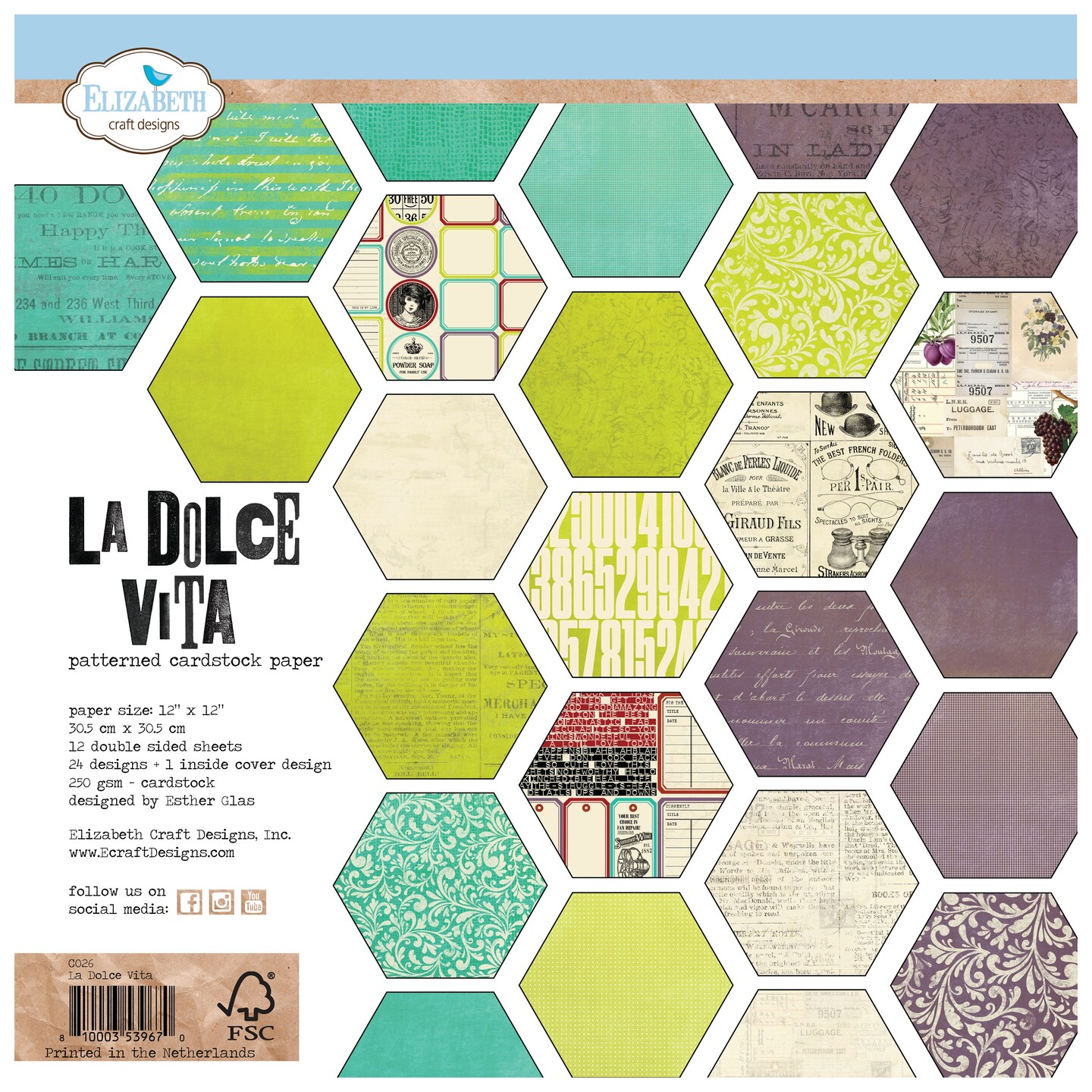 Elizabeth Craft Double-Sided Cardstock Pack 12"X12"-La Dolce Vita
