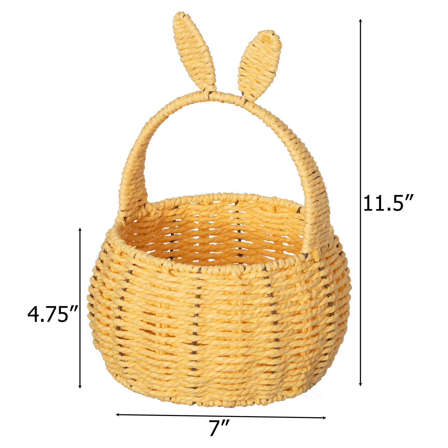 Wickerwise Hand-Woven Easter Bunny Ear Basket with Handle &#x2013; Multi-Purpose Paper Rope Wicker Basket for Easter Egg Hunts, Picnics, Flower Arrangements, Food Storage, Party, and Home Decor