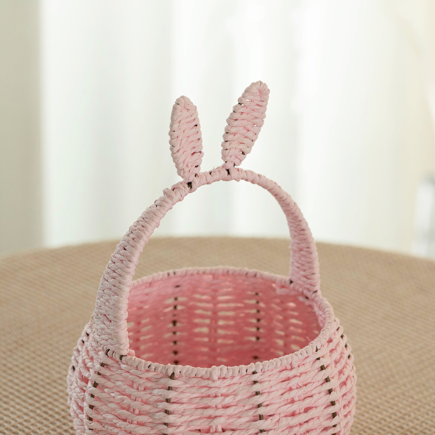 Wickerwise Hand-Woven Easter Bunny Ear Basket with Handle – Multi-Purpose Paper Rope Wicker Basket for Easter Egg Hunts, Picnics, Flower Arrangements, Food Storage, Party, and Home Decor