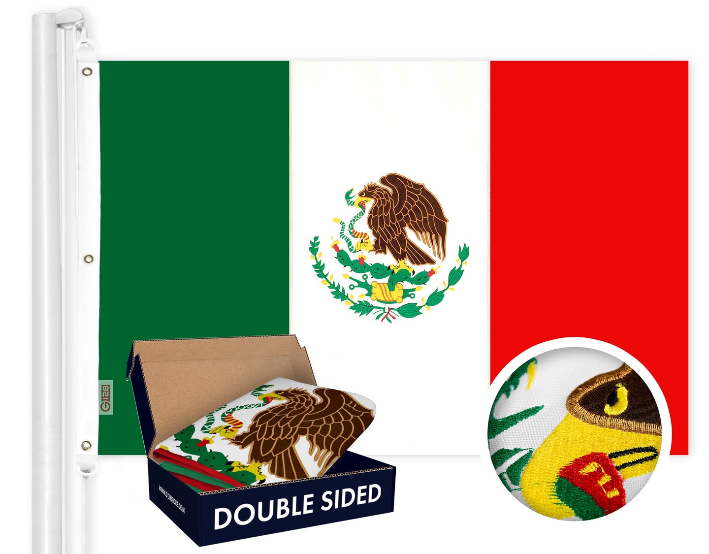 Mexico Mexican Flag 5x8 FT Flag Double-Sided Embroidered Polyester By G128