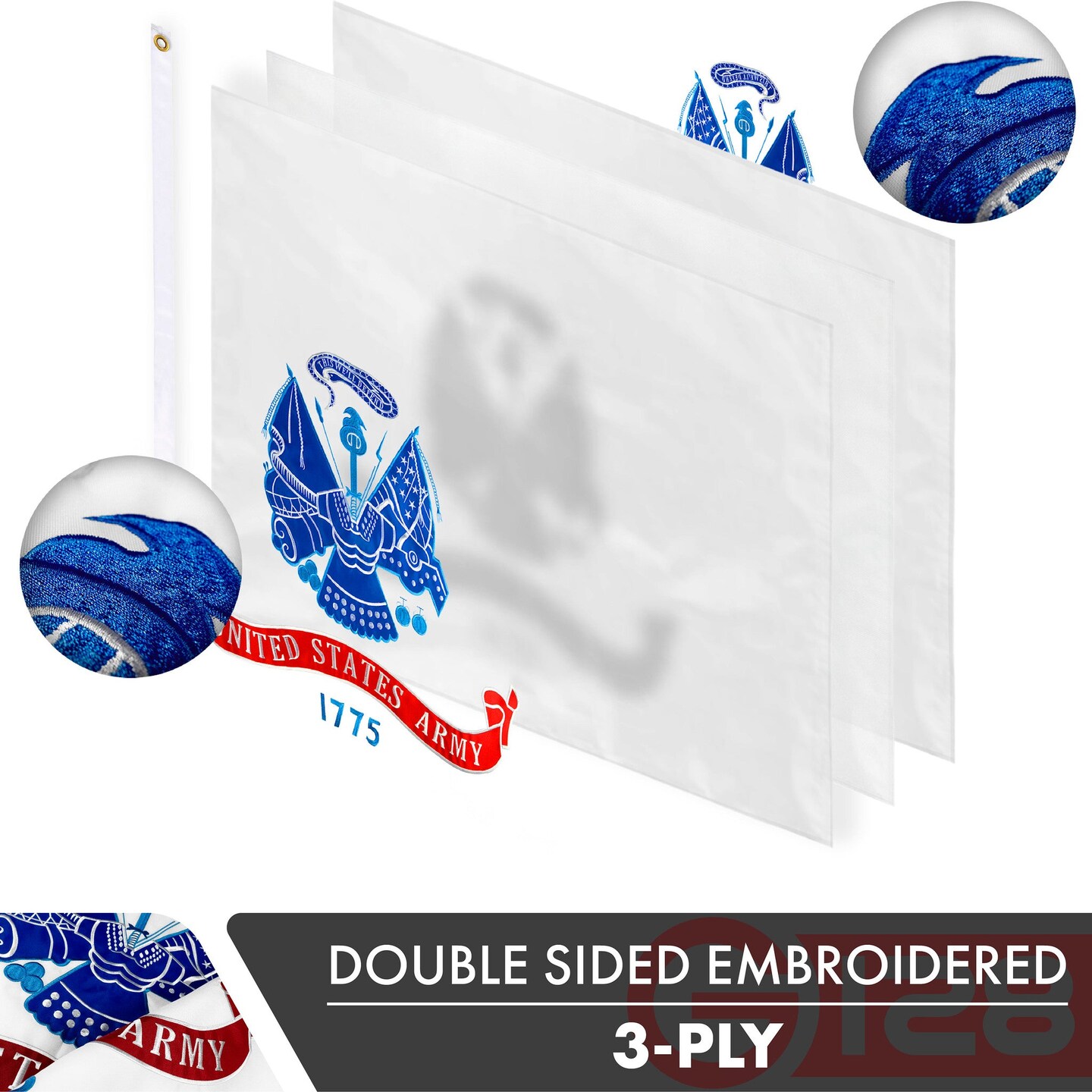 US Army Flag | 3x5 Ft, 2-Pack, Double-sided, Embroidered Polyester By G128