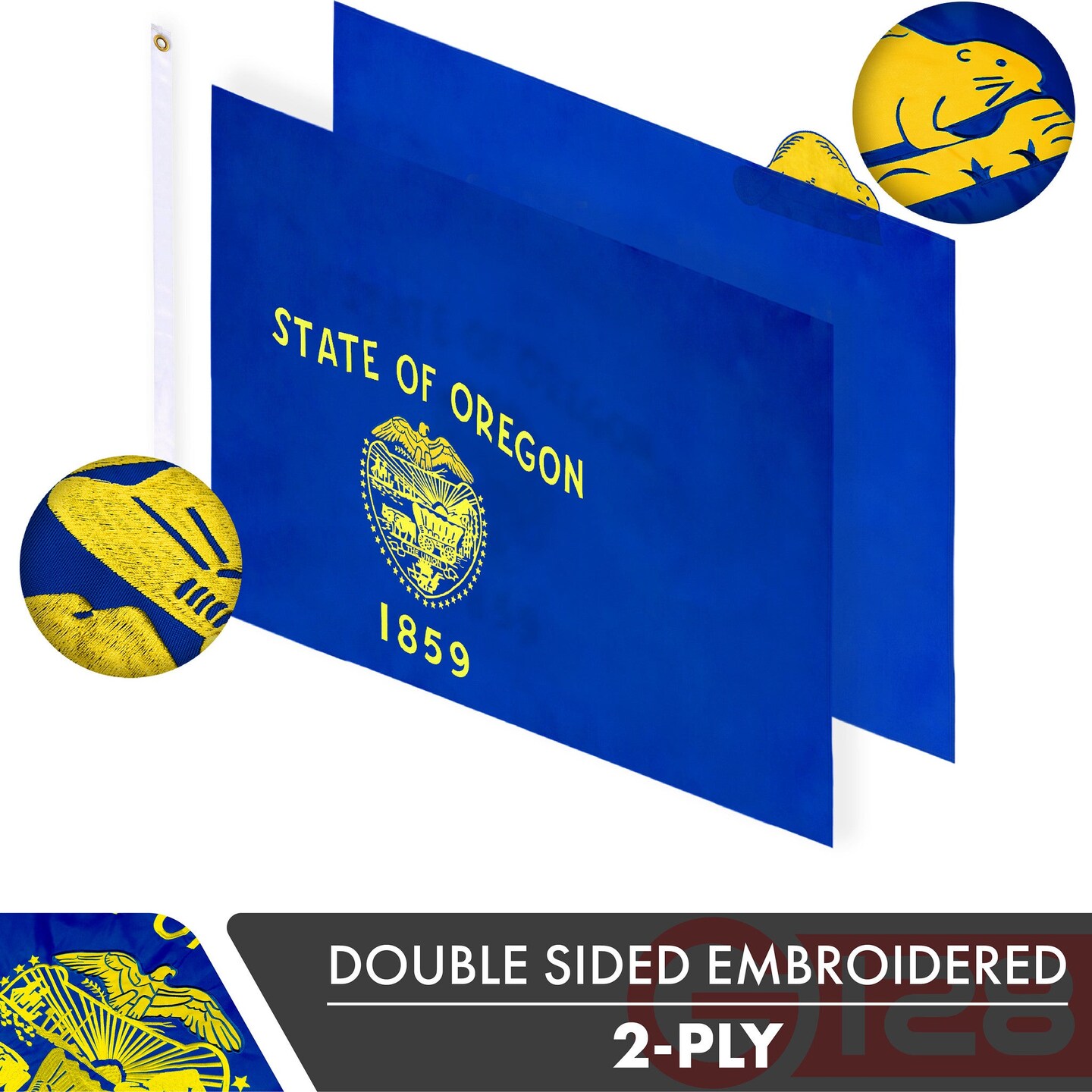 Oregon OR State Flag 3x5 Ft 2-Pack Double-sided Embroidered Polyester By G128