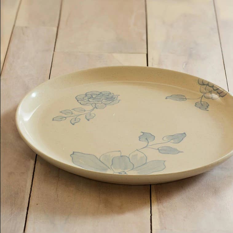 Off-White Round Ceramic Printed Dinner Plate &#x2013; Elegant Dining Plate for Every Meal-25.5&#x22; Dia