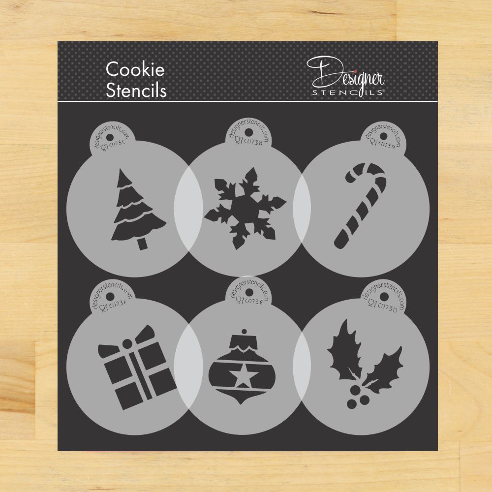 Holiday Cupcake and Cookie Stencil Tops | C073 by Designer Stencils | Cookie Decorating Tools | Baking Stencils for Royal Icing, Airbrush, Dusting Powder | Reusable Plastic Food Grade Stencil for Cookies | Easy to Use &#x26; Clean Cookie Stencil