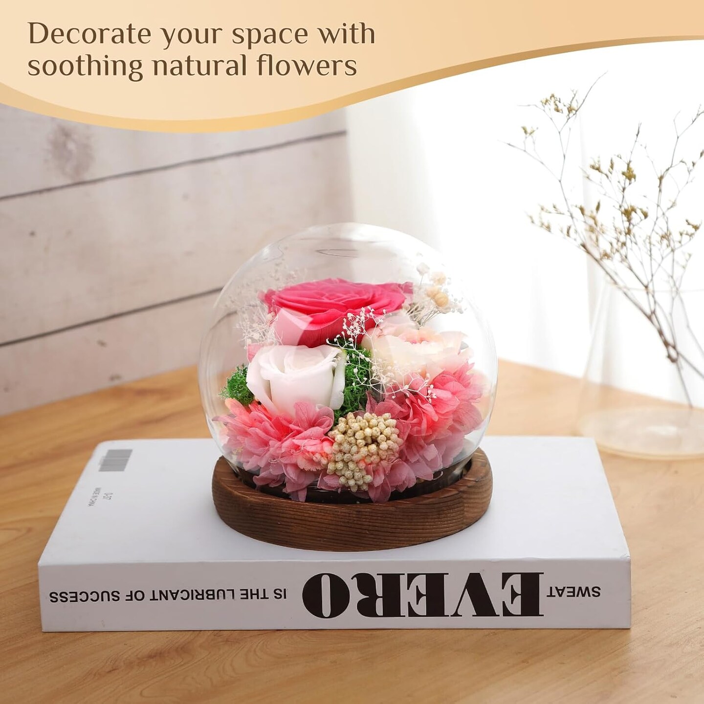 Preserved Flowers,Rose in Glass Dome with LED Light, Gifts for Her, Women, Mom,Grandma,Girlfriend, Wife- Style4