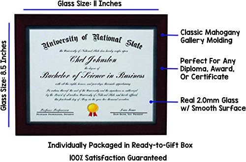 8.5x11 Mahogany Gallery Certificate and Document Frame - Wide Molding - Includes Both Attached Hanging Hardware and Desktop Easel - Award, Certificates, Documents, a Diploma, or a Photo 8.5 x 11
