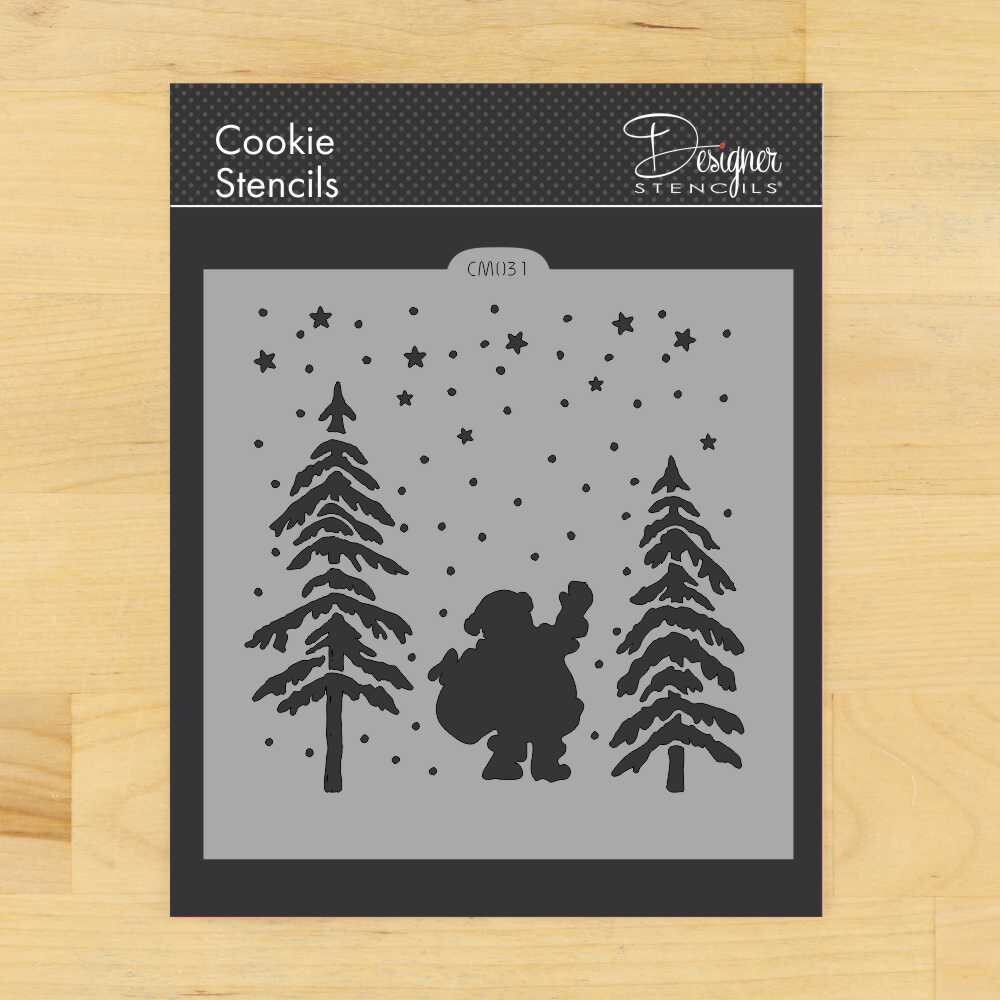 Nighttime Santa Cookie &#x26; Craft Stencil | CM031 by Designer Stencils | Cookie Decorating Tools | Baking Stencils for Royal Icing, Airbrush, Dusting Powder | Craft Stencils for Canvas, Paper, Wood | Reusable Food Grade Stencil