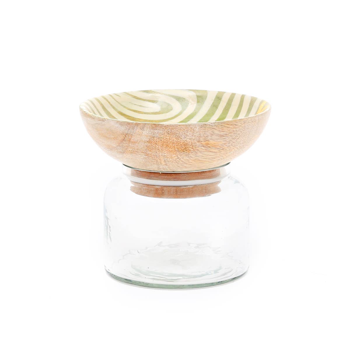 Glass Nut Jar with Wooden Bowl-Shaped Lid &#x2013; Stylish Storage for Nuts and Snacks-350 ML